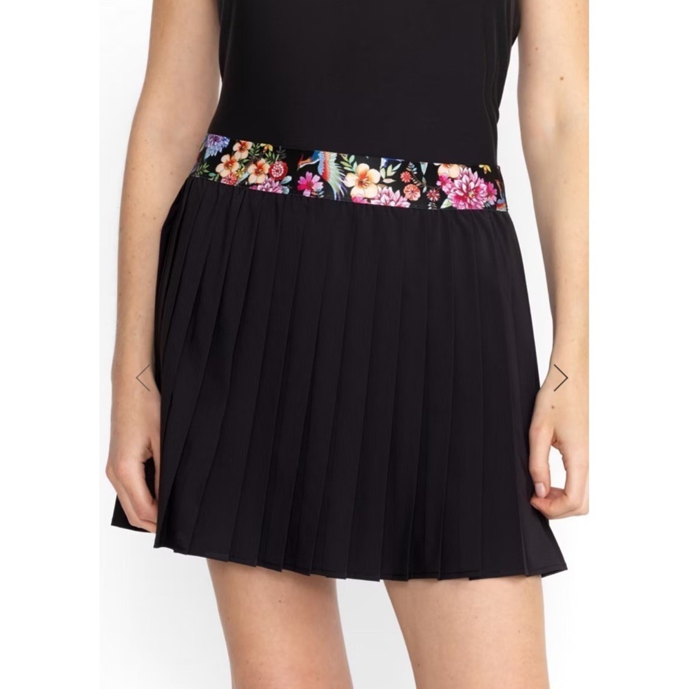 Johnny Was Bee Active Womens Skort Skirt XL Floral Pleated Black tennis golf NWT